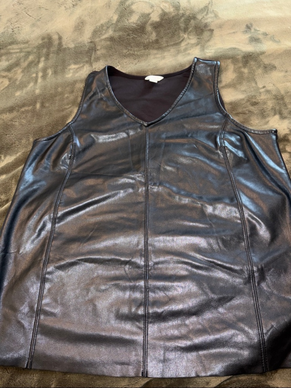 Black Faux Leather V-Neck Tank